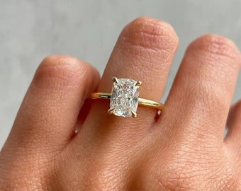 Hidden Halo 2.24 CT Elongated Cushion Cut Moissanite Engagement Ring, Bridal Ring, Engagement Ring, Solid 18k Wedding Ring, Anniversary Gift