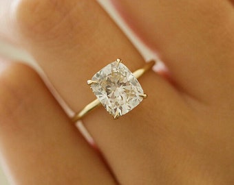 3.25 CT Elongated Cushion Cut Ring, Moissanite Engagement Ring, Hidden Halo Wedding Ring, Anniversary Gifts/Ring, Solid 18k Yellow Gold Ring