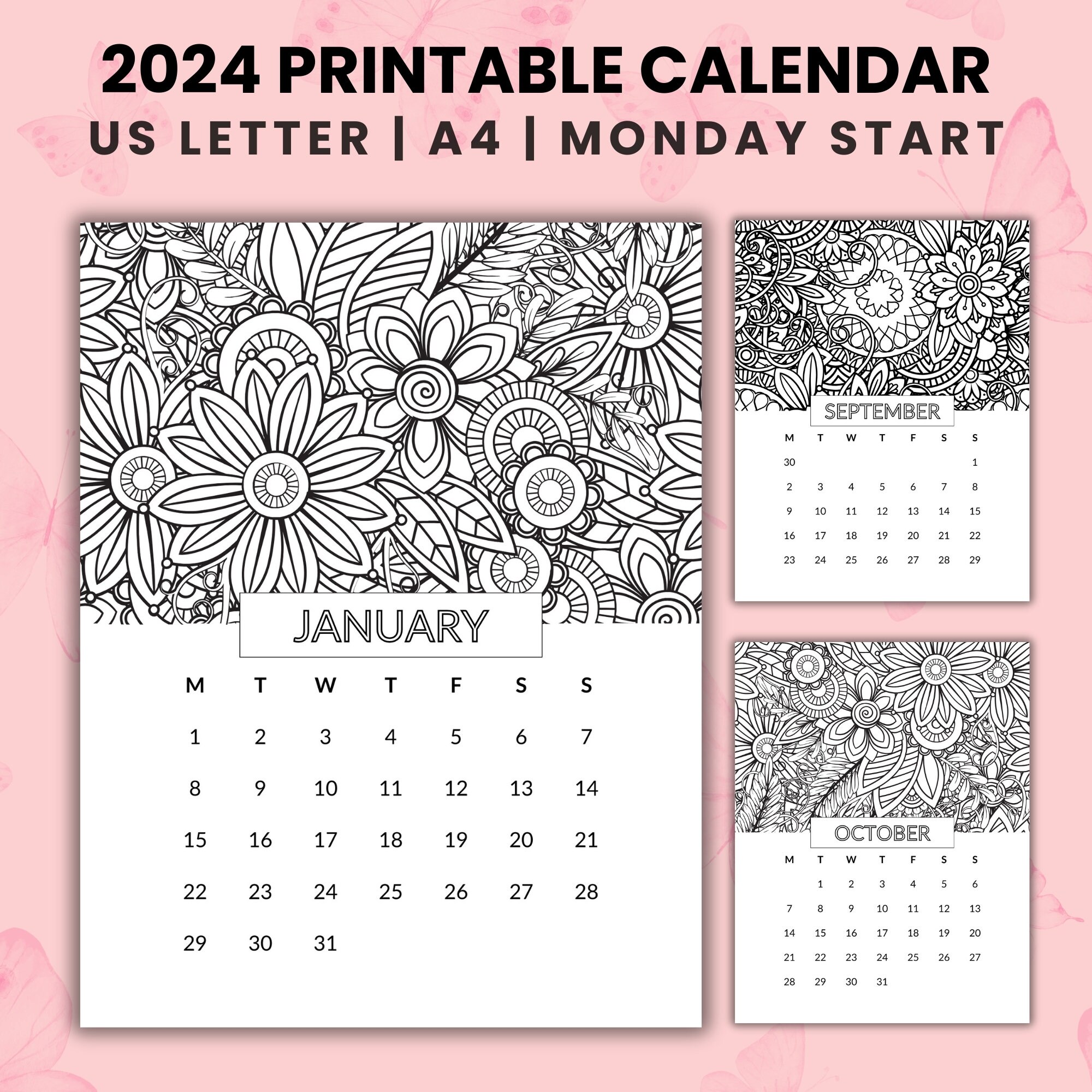 2024-calendar-printable-coloring-pages-floral-mandala-coloring-page-calendar-12-month-desk-calendar-floral-wall-calendar2024-monday-start-etsy