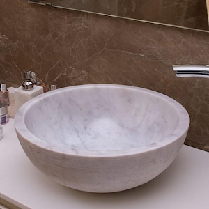 White marble vessel sink, Stone basin for vanity countertops, natural stone sink, Designer basin