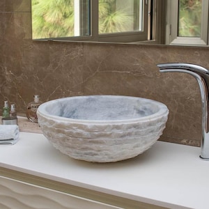 Grey Marble Washbasin Sink – Handmade Natural Stone Bathroom Basin Bowl for vanity cabinet