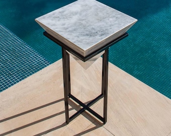 Marble end side table, Marble bedside table, Marble top nightstand, Tall marble coffee table, Living room decor