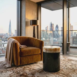 Black Marble Bedside Table - Natural Stone End Side Table for Living Room, Designer furniture