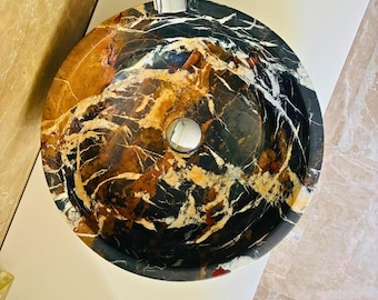 Lavabo da bagno in marmo nero – Lavabo in pietra naturale, lavabo artigianale, lavabo moderno di lusso