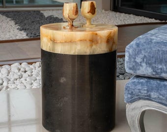 Black Marble Bedside Table - Natural Stone End Side Table for Living Room, Designer furniture