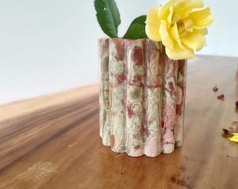 Flower Vase in Green Marble, Modern Minimalist Natural Stone Decor, Housewarming Gift