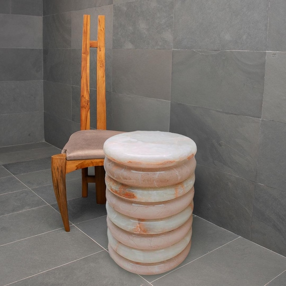 Original title: Marble End Side Table, Art Deco Nightstand, Stone Accent Table for Living Room