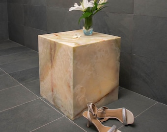 Onyx Cube Table 15.7”– Minimalist Plinth for Luxury Modern Home Decor or Accent table