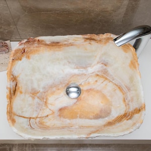 Stone Sink Basin, Rectangular Stone Vessel Sink, Handmade Vanity Top, Onyx or Marble Washbasin, Rustic Luxury Bathroom Decor
