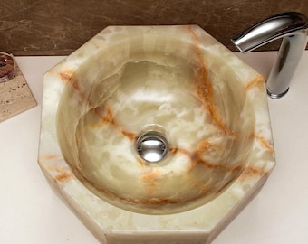 Lavabo en onyx fait main - Lavabo-vasque de luxe en pierre pour salles de bains modernes - Lavabo unique