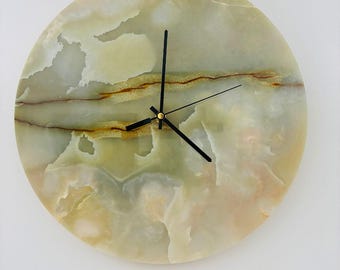 Green Wall Clock – 35 cm Onyx Stone Clock for Living Room, Kitchen & Modern Home Decor