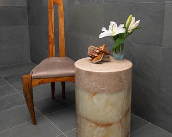 Handmade Natural Stone Small Coffee Table, Luxury Art Deco Design, Marble Accent Furniture