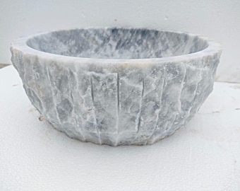 Grey Marble Vessel Sink – Stone Bathroom Washbasin for Vanity, Modern Design