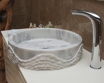 Grey Marble Vanity Top Sink, Natural Stone Bowl Wash basin for Modern Bathrooms