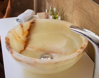 Onyx Sink Bowl – Vanity Vessel Sink Basin in Natural Stone for Bathroom Remodel, Cabinet-Mounted
