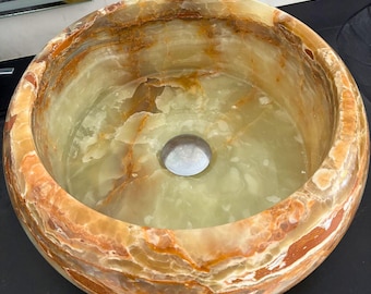 Onyx Vessel Sink – Natural Stone Bathroom Washbasin for Vanity, Contemporary Style