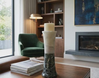 Tall Marble Candle Holder for Pillar Candles– Handmade Stone Candle Stand, Modern Table Decor Gift