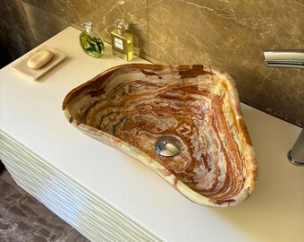 Small Stone Vessel Sink – Compact Natural Stone Bathroom Washbasin for Vanity & Powder Room