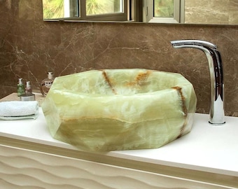 Natural Onyx Stone Vessel Sink, Handmade Bathroom Decor, Unique Luxury Vanity Top Bowl Washbasin