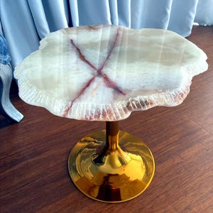 Handmade White Onyx Marble Coffee Table | Golden Tulip Base | Luxury Modern Accent Furniture