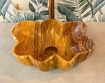 Unique Brown Onyx Shell Sink – Natural Stone Bathroom Vessel Sink Vanity Countertop - Small washbasin