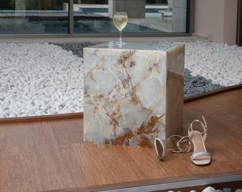 Mesita de onix blanco - Mesa auxiliar de sofa, Decoración de salón moderno