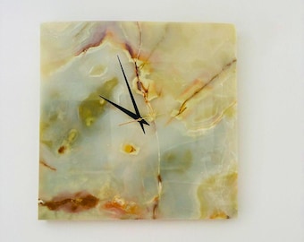 Large Wall Clock – Square Green Onyx Stone Clock for Living Room & Modern Home Decor