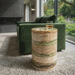 Marble Onyx Coffee Table – Plinth Accent, Modern Natural Stone Center Table for Living Room