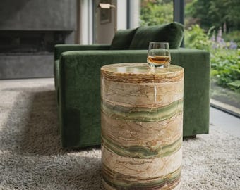 Mesa Lateral de Mármol y Ónix – Mesita Baja de piedra natural de Estilo Boho y Moderno