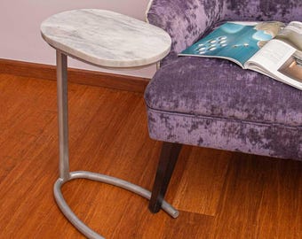 Marble C-Shaped Side Table: Modern Silm end narrow table ideal for Laptop or Coffee