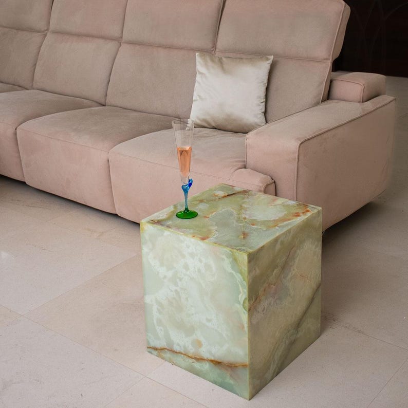 light green onyx stone cube end table for livingroom or bedroom