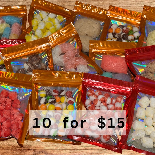 Ultimate Sample Variety pack of 10 Freeze Dried Candy Bags | These make great gift bags that are perfect for samples.
