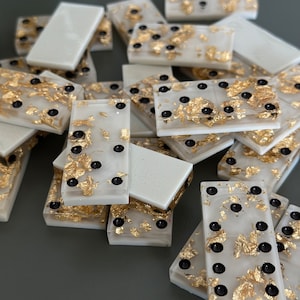Custom Epoxy Resin Domino Set - Personalized Colors & Designs Unique Gift Elegant Handcrafted Fun Sparkly Game Set Gold Inlays