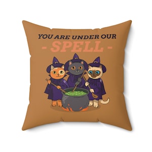 Cats, Witches Halloween Pillow Cover, Funny Halloween Pillow, Happy Halloween, Halloween, Halloween Home Decor,14x14, 16x16, 18x18, 20x20