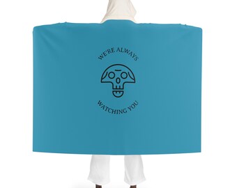 Funny Halloween Turquoise Hooded Sherpa Fleece Blanket for camping, balkony, garden