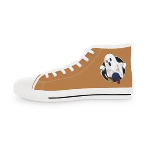 Ghost Fall Funny Light Brown Men&#39;s High Top Sneakers, Tie Sneakers, Casual Sneakers, Custom Sneakers