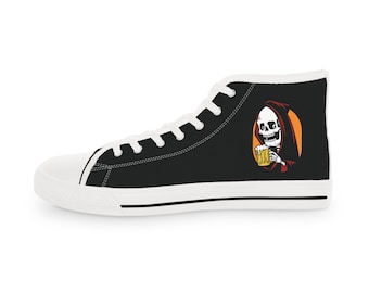 Tête de mort, boire de la bière automne drôles de baskets montantes noires pour hommes, cadeau pour homme, baskets décontractées, baskets à nouer