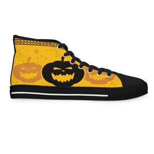 Pumpkins Yellow Women&#39;s High Top Sneakers, Casual Sneakers, Tie Sneakers, Custom Sneakers