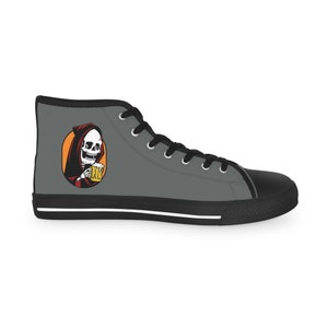 Skull Drinking Beer Fall Funny Gray Men&#39;s High Top Sneakers, Casual Sneakers, Tie Sneakers, Mens Sneakers