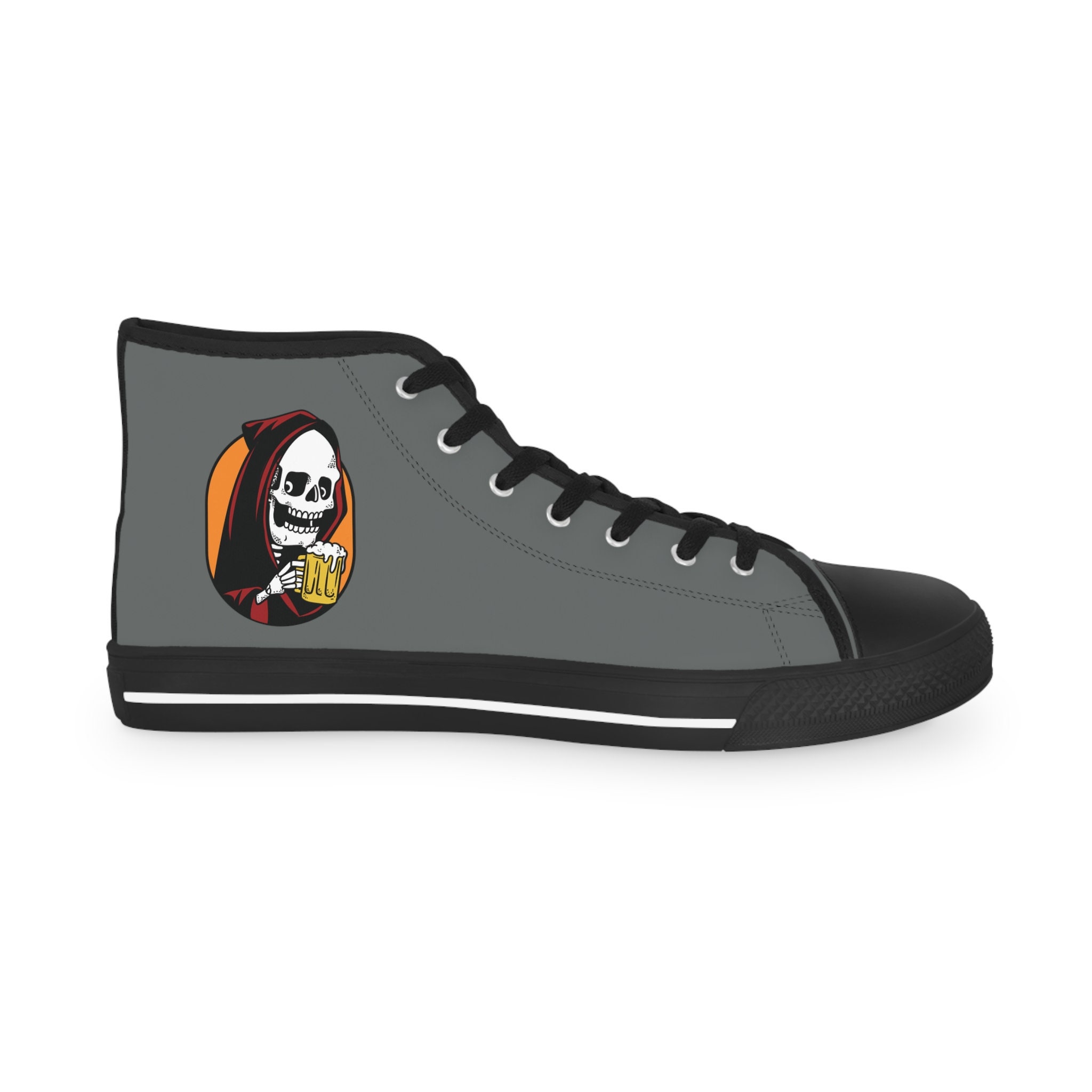 Skull Drinking Beer Fall Funny Gray Men's High Top Sneakers, Casual Sneakers, Tie Sneakers, Mens Sneakers