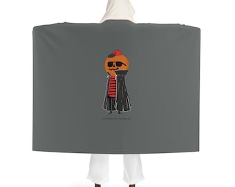 Fathers Day Gift, Pumpkin Men Funny Hooded Sherpa Fleece Gray Blanket for camping, balkony, garden