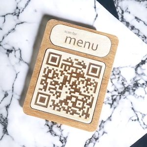 Signo de tabla de código QR personalizado, menú de código QR, signo de menú de código QR, signo de bacalao qr de madera