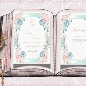 Digital Wedding Invitation and Thank You Cards  Vintage Blue and Floral Design for Elegant Celebrations
