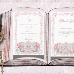 Romantic Digital Wedding Stationery Set Classic Swan and Baroque Design, Instant Download