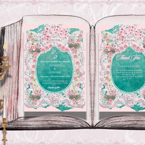 Digital Wedding Invitation and Thank You Cards  Vintage and Floral Design for Elegant Celebrations
