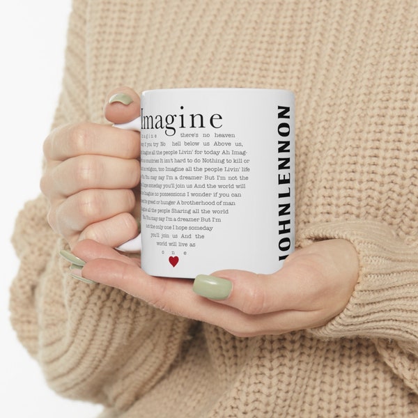 John Lennon Imagine Lyrics Song Mug - Perfect Gift for Fans of the Legendary Band and Rock N Roll Enthusiasts
