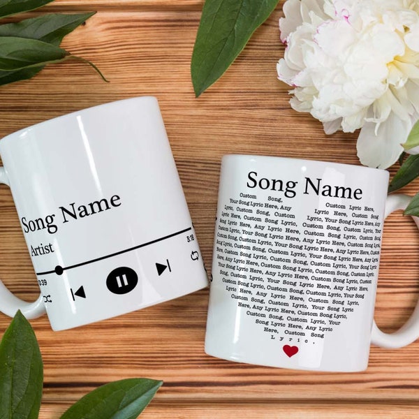 Coffee Mug with Custom Song - Personalized Cup with Your Names - Song Name, Lyrics, and Names Printed