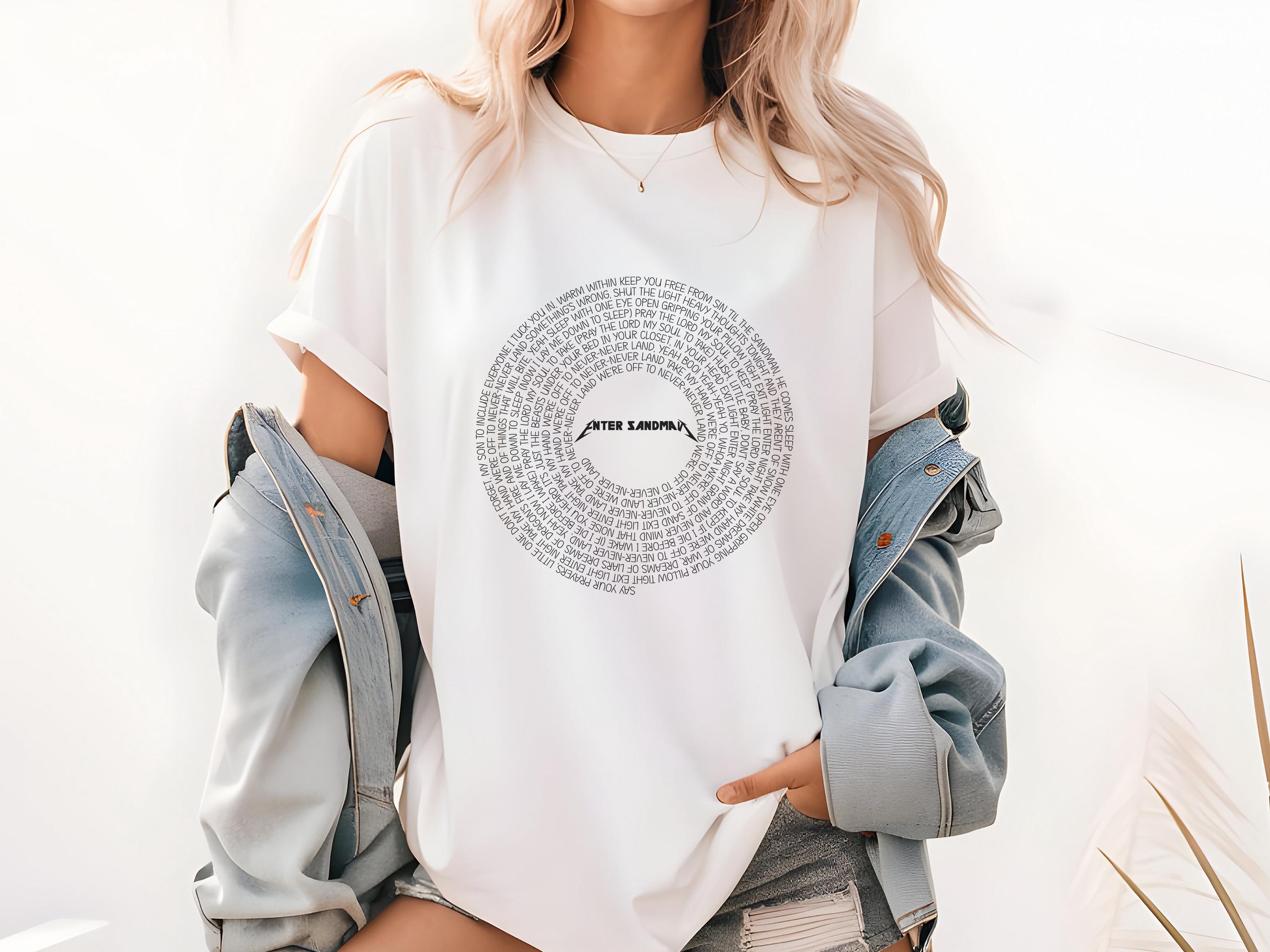 Enter Sandman Song Lyric T-Shirt – Inspired Heavy Metal Band Song Tee – Classic Rock Fan Apparel Youth Vinyl Record Design Lyric T-Shirt