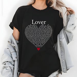 Lover Song Lyric Shirt, Heart-Shaped Lyric Design, Unique Lover Gift, Trendy Music Tee, Casual Graphic T-Shirt for Fans