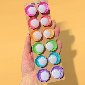 Juego de 6 ojos de seguridad con purpurina blanca brillante para pupila / Ojos de seguridad con hundimiento descentrado de 30 mm, 25 mm, 20 mm y 18 mm / Ojos de seguridad Amigurumi Kawaii / Crochet
